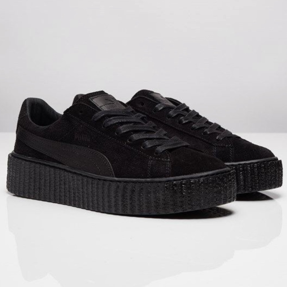 Rihanna Fenty Black Satin Creepers Sneakers